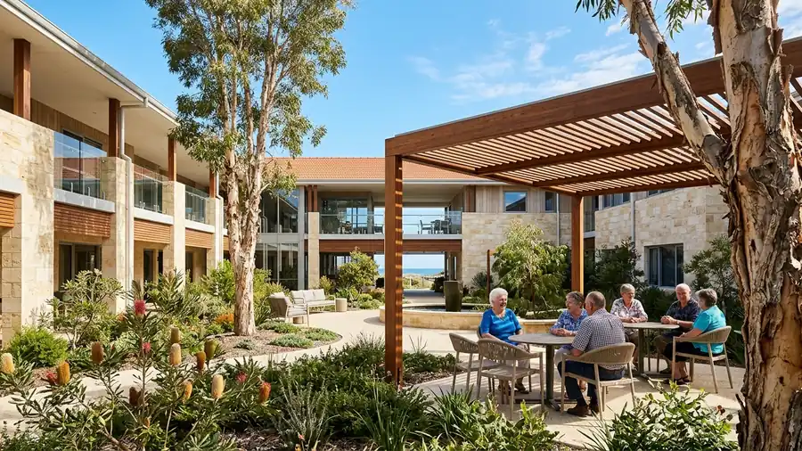 Coastal Perth aged care community in Western Australia with native landscaped gardens
