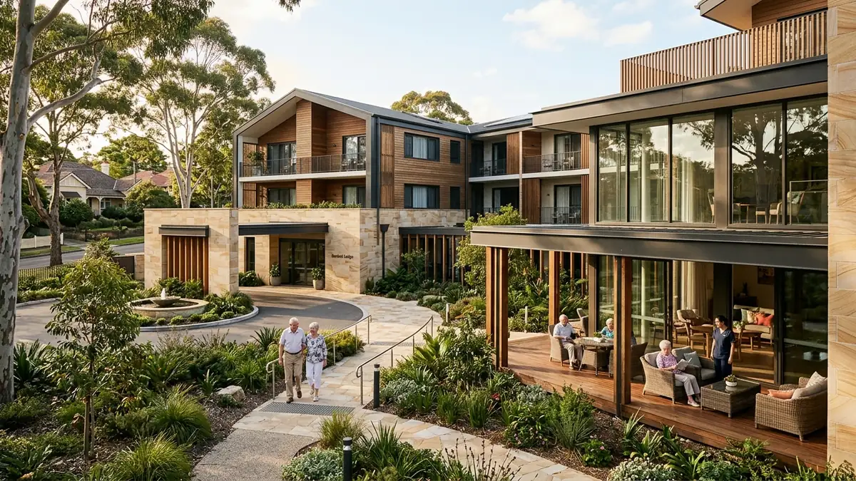 Modern Australian residential aged care facility in leafy suburban Sydney